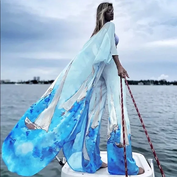 Monte Carlo Luxury Yacht Life Kimono & Pants Set - Picture 1 of 15